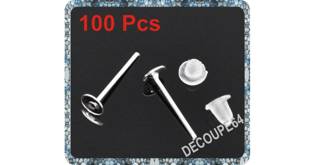 Lot De 60 Clous Supports Pour Boucles D'oreilles - Plateau 6mm - Sans Nickel - Finition Platine - Pour Création Bijoux